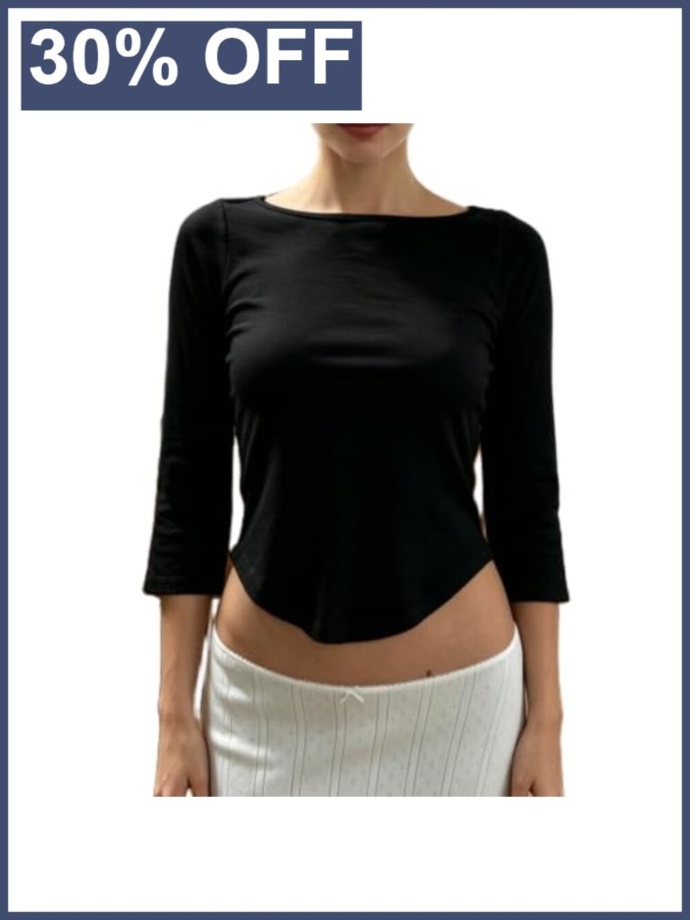 Women's 3/4 Bell Sleeve Boat Neck T-Shirt Cotton Elastane Casual Top